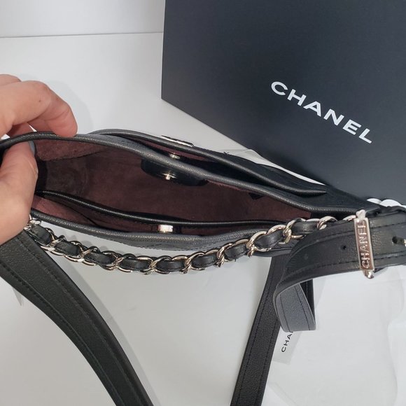 NWT New Chanel 2018 Black Metallic Quilted Leather Hobo Messenger Bag Authentic - Picture 6 of 11